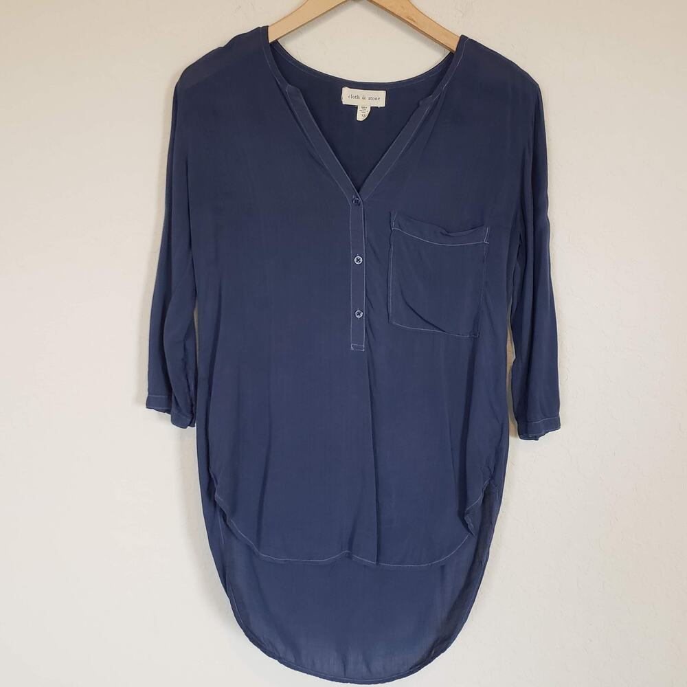 Cloth & Stone Popover Blouse Navy Blue Womens XS‎